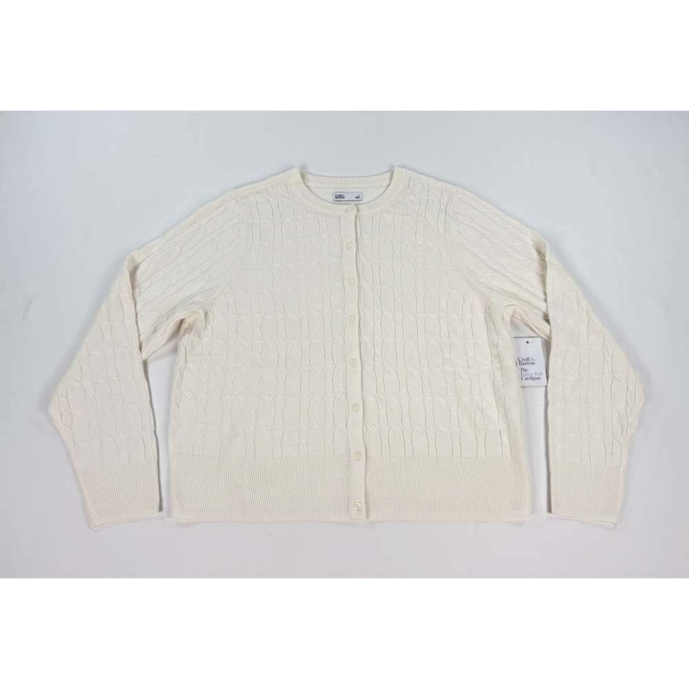 Croft & Barrow Women's L Cardigan Sweater White Ivory Cable Knit Extra Soft New